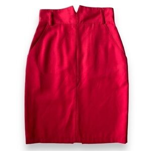 VINTAGE Michelle Stuart Red High-Waisted Wool Blend Pencil Skirt | Size 8